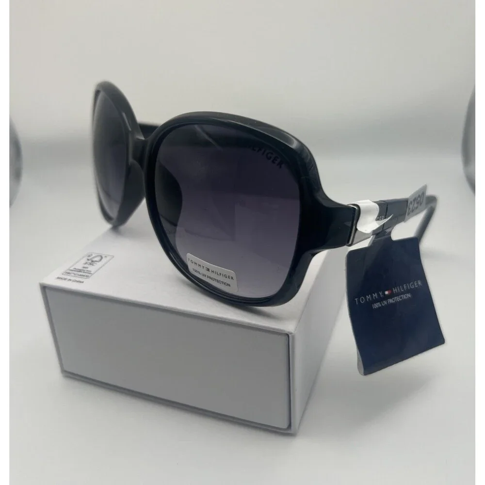 Tommy Hilfiger Hilfiger WP OL577 Oversized Oval Sunglasses Shiny Black/Smoke